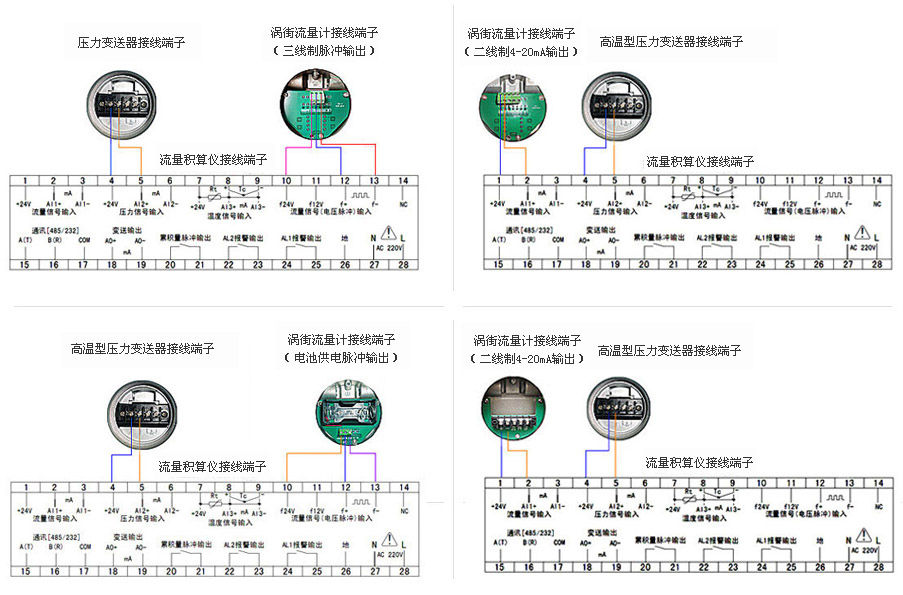 涡街流量计与配套仪表的接线图